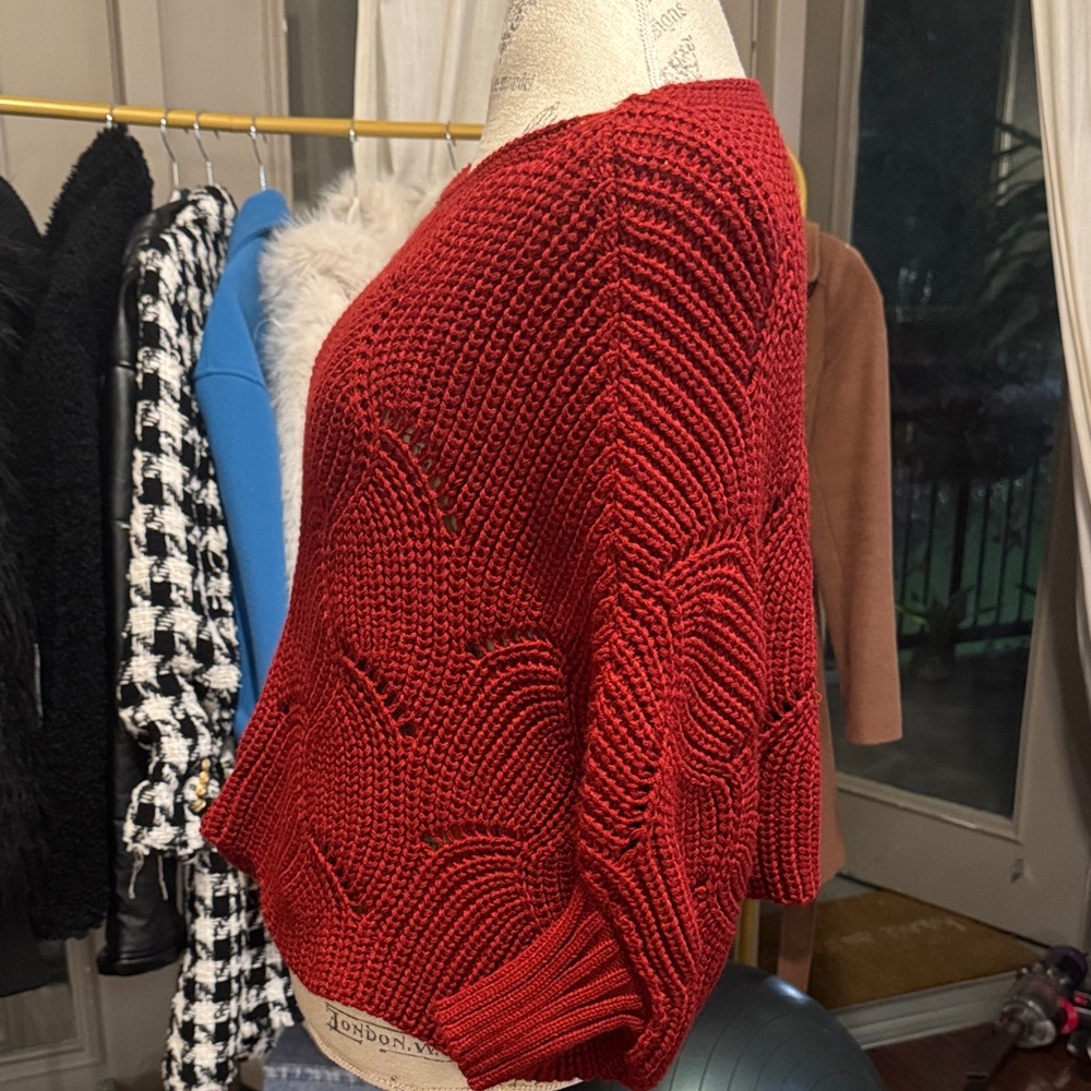 Women’s Dark Red Knit Sweater Poncho Knit Top Casual Dressy Shrug Shirt One Size - Picture 5 of 11